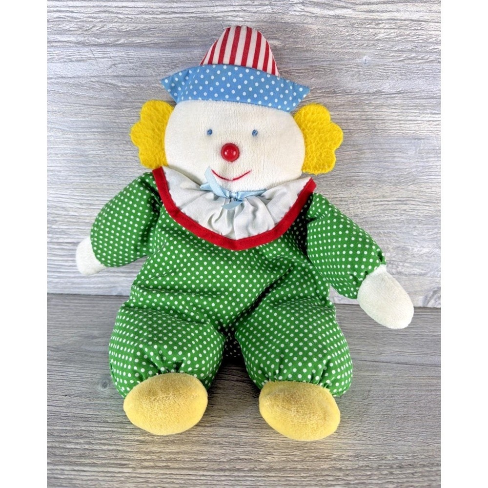 Vintage Kids Gifts Plush Clown Toy 12" Terry Cloth Face Green Dot Body Baby
